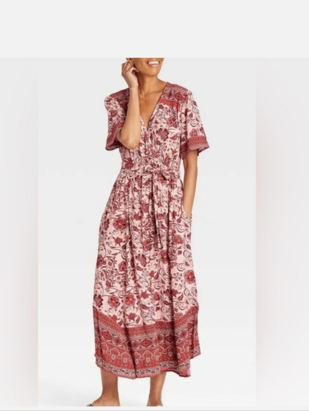 NWT Knox Rose Boho V-Neck Maxi Dress Floral Print